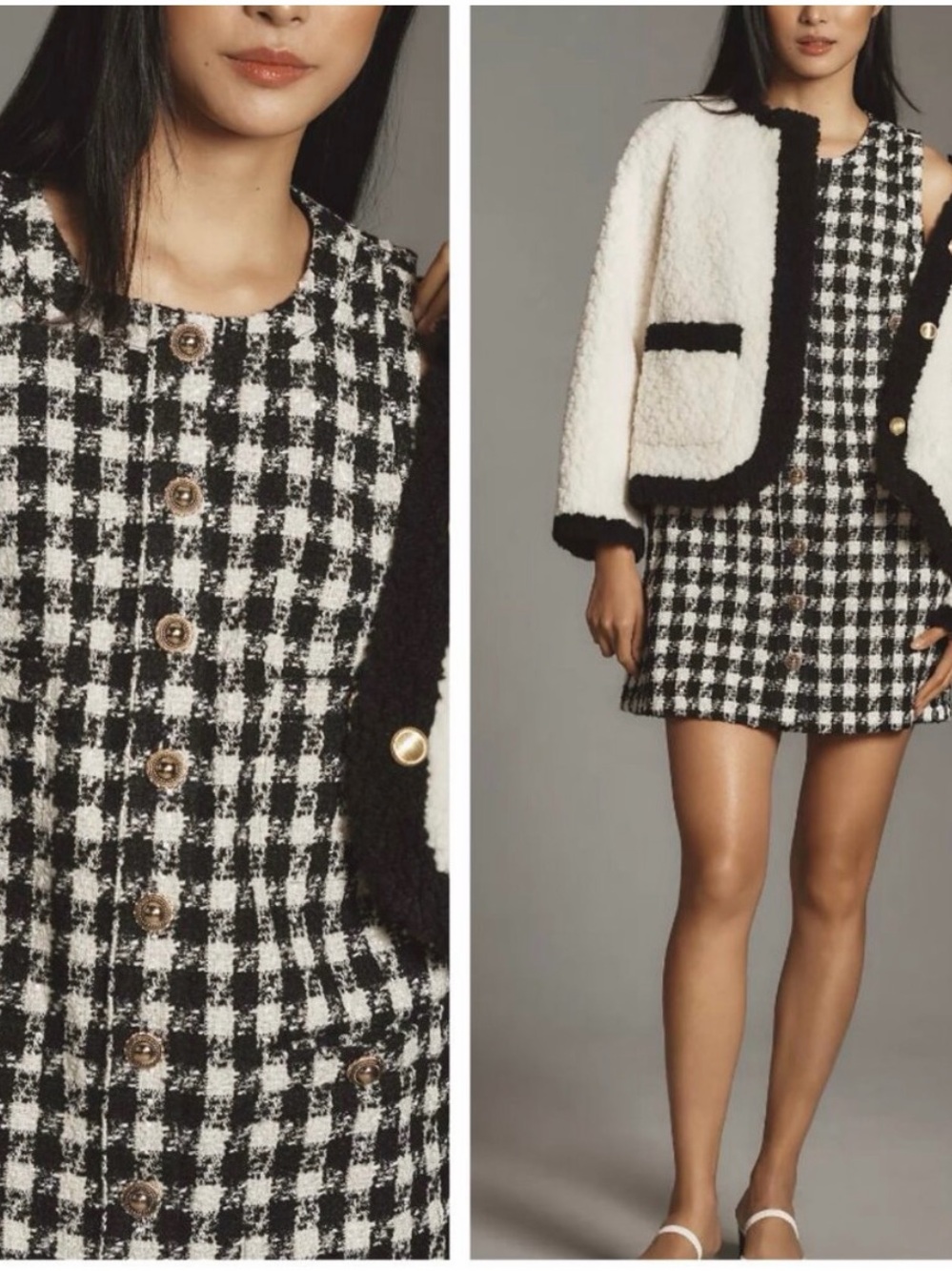 Reformation Tropez Mini Dress Sz 8 Black Check Tweed Plaid Houndstooth Fall Chic